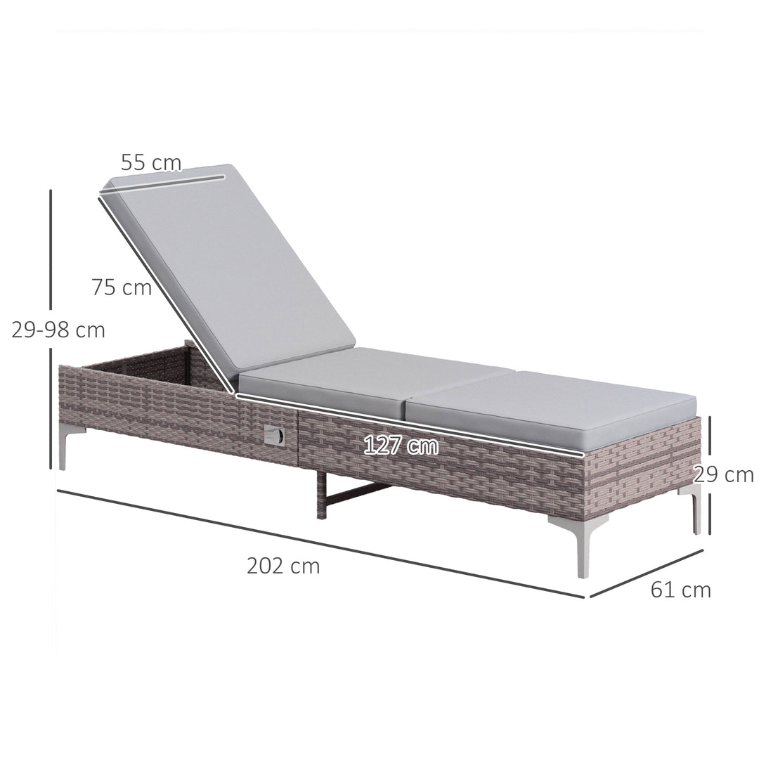 Outdoor PE Rattan Sun Lounger, Multi-position Backrest Adjustable Single Recliner Sunbed Daybed with Removeable & Washable Cushion, for Patio, Garden, Light Grey
