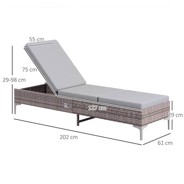 Outdoor PE Rattan Sun Lounger, Multi-position Backrest Adjustable Single Recliner Sunbed Daybed with Removeable & Washable Cushion, for Patio, Garden, Light Grey