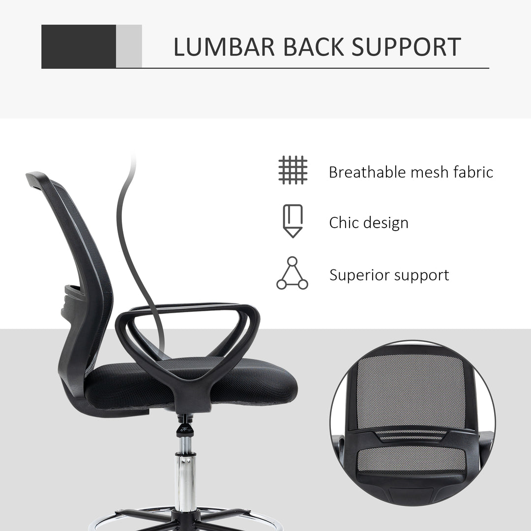 Ergonomic Mesh Back Draughtsman Chair, Tall Standing Desk Chair with Adjustable Height and Footrest 360° Swivel, Black