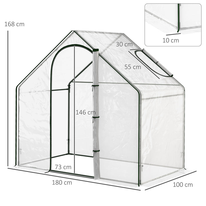 Outsunny Walk In PVC Greenhouse Garden Outdoor Flower Planter Steel Frame w/ Zipped Door & Window 180 x 100 x 168CM White