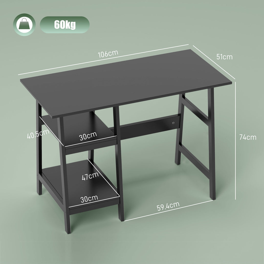 Compact Computer Desk with Storage Shelves, Study Table with Bookshelf, PC Table Workstation for Home Office, Study, Easy Assembly, 106 x 51cm, Black