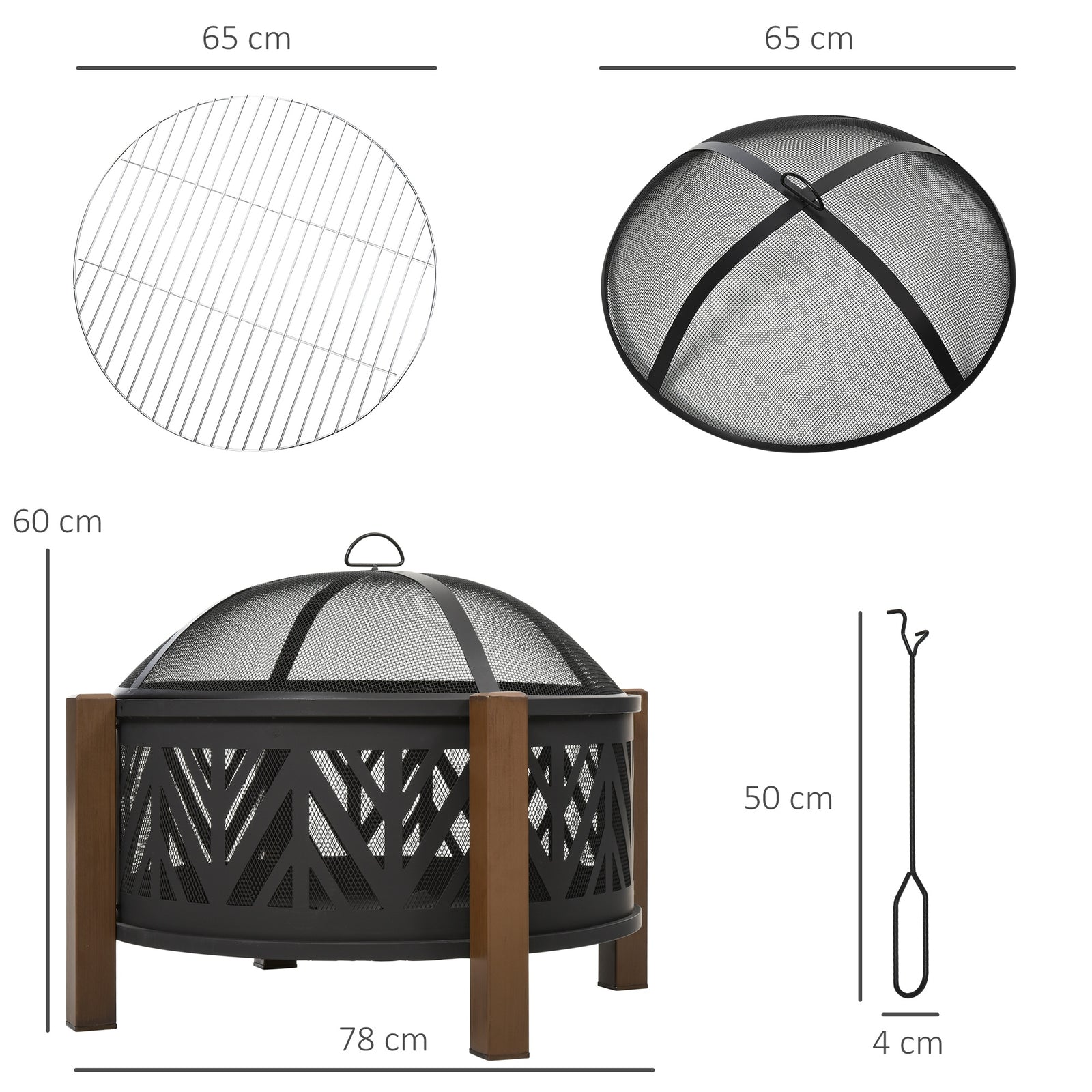 Metal Large Firepit Bowl Outdoor 2-In-1 Round Fire Pit Brazier w/ Lid,