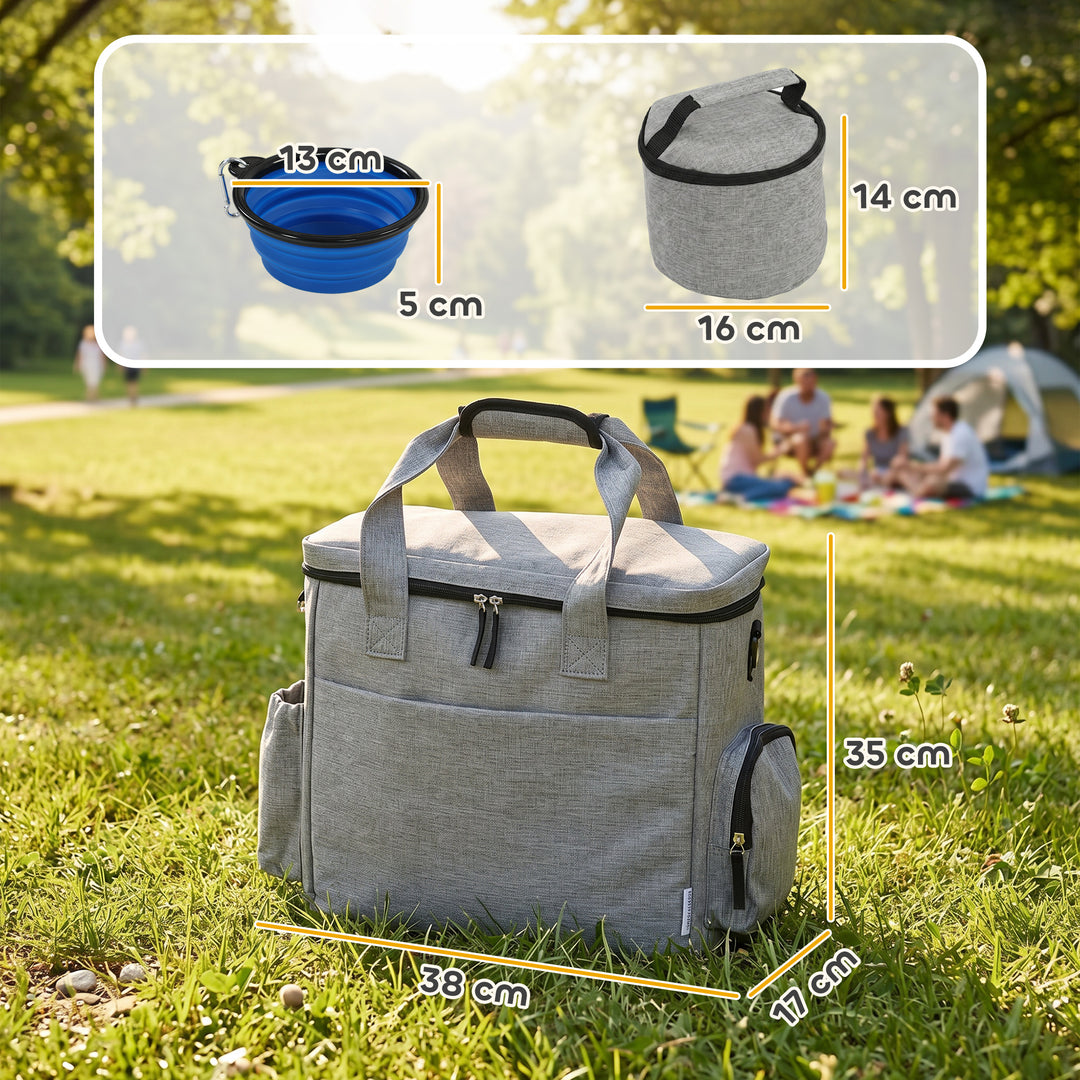 Dog Travel Bag, Waterproof Walking Bag with Multiple Pockets, Two Food