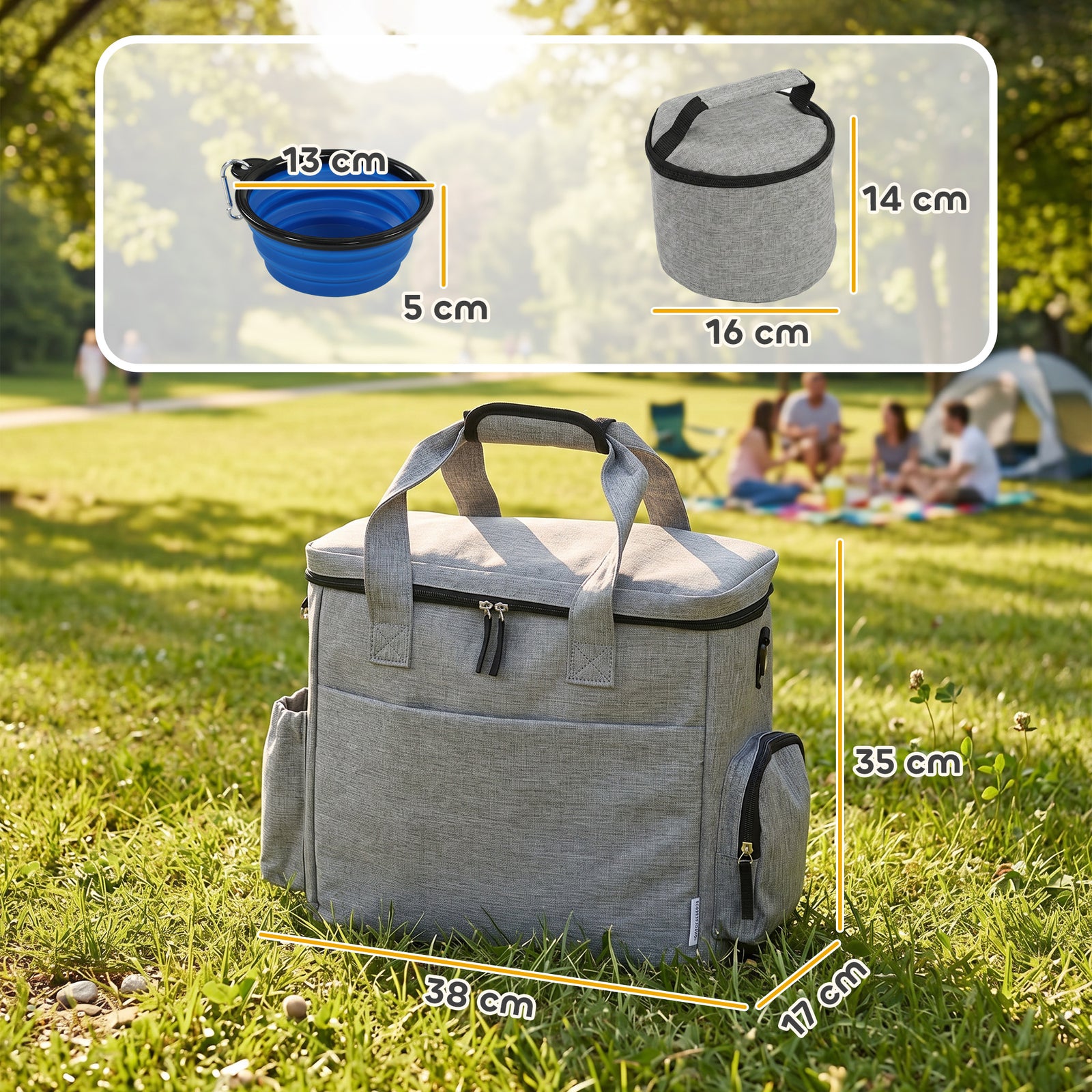 Dog Travel Bag, Waterproof Walking Bag with Multiple Pockets, Two Food