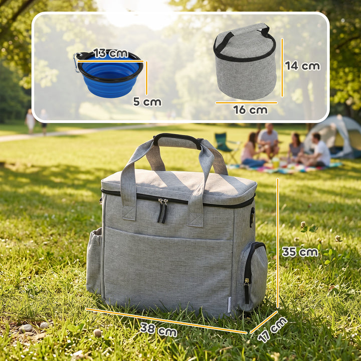 Dog Travel Bag, Waterproof Walking Bag with Multiple Pockets, Two Food