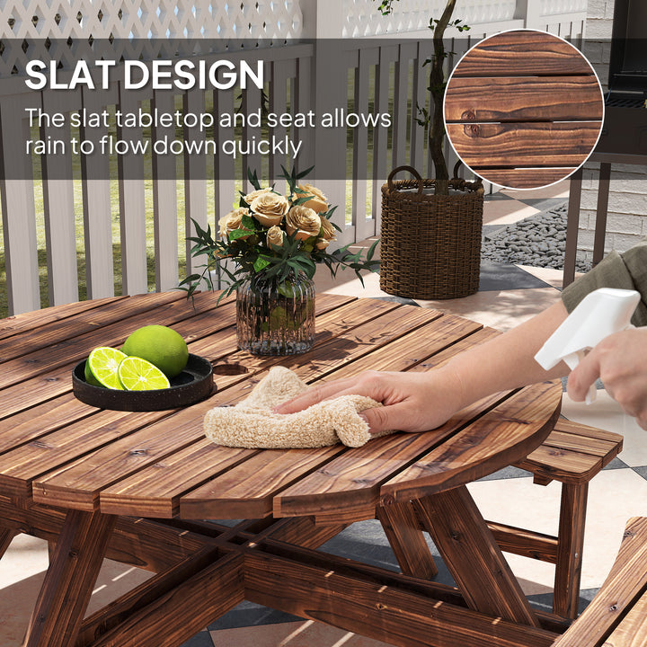 Wooden Garden Dining Set, 8 Seater Patio Furniture Set with Round Picn