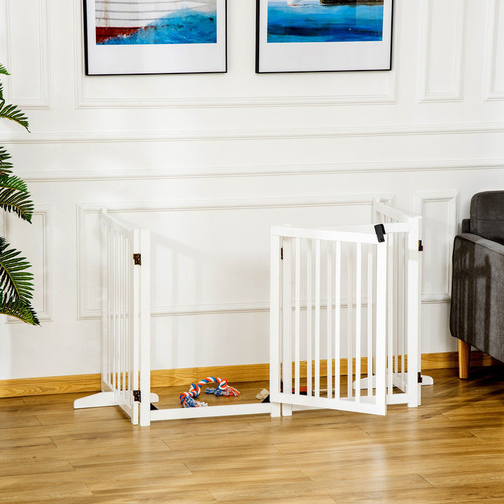 Wooden Dog Gate, Dog Fence Indoor, 80 cm Tall Freestanding Pet Gate for Small and Medium Dogs with 4 Panels, 2 Support Feet, White