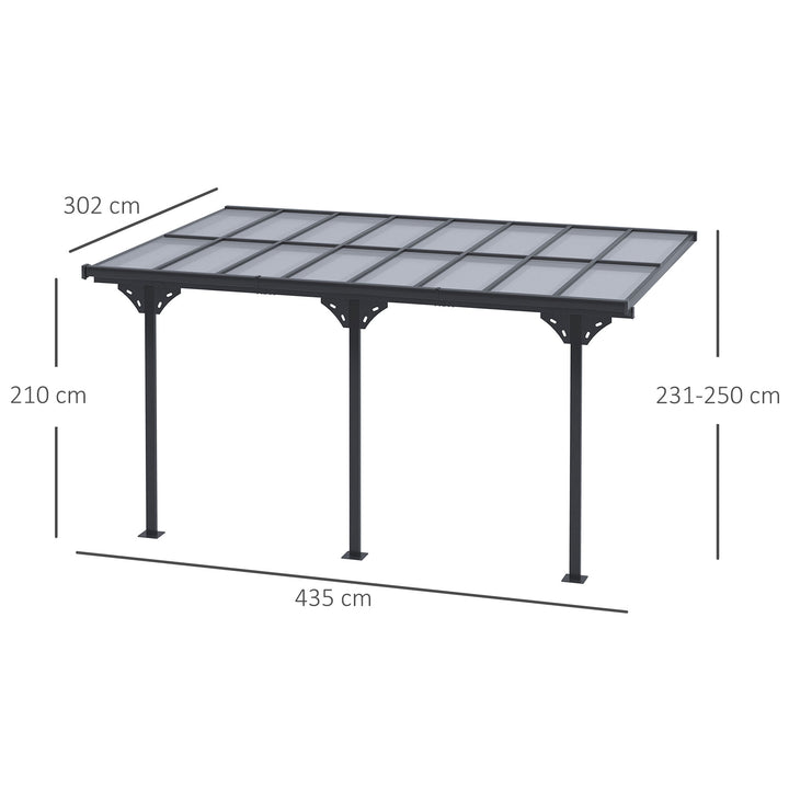 MCL 4.35 x 3m Outdoor Patio Gazebo Pergola, Retractable Pergola Canopy Aluminum Post & PC Roof,  Grey