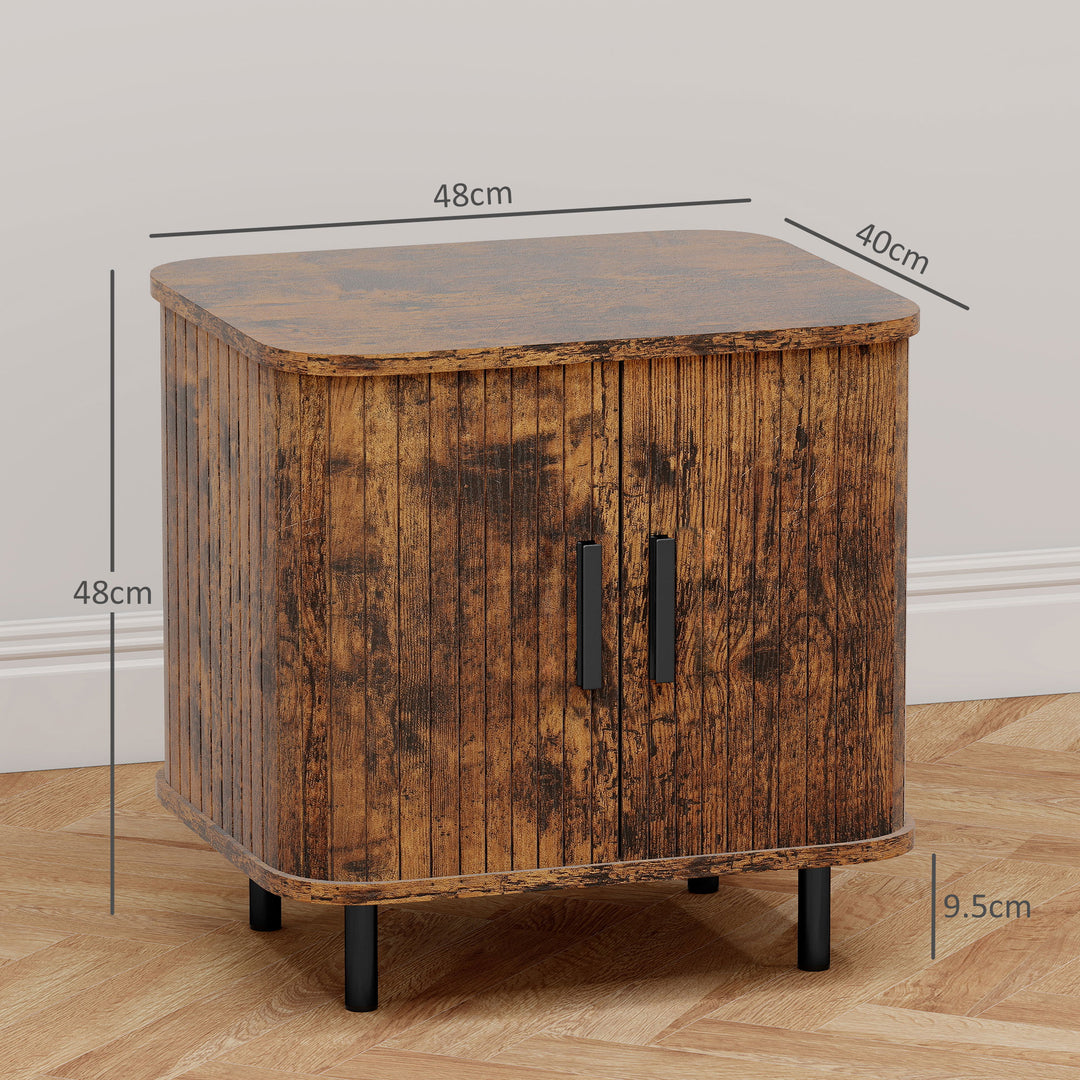 Bedside Table, Nordic Side Table with Roller Shutter Style Sliding Doors and Metal Legs for Bedroom, Living Room, Rustic Brown