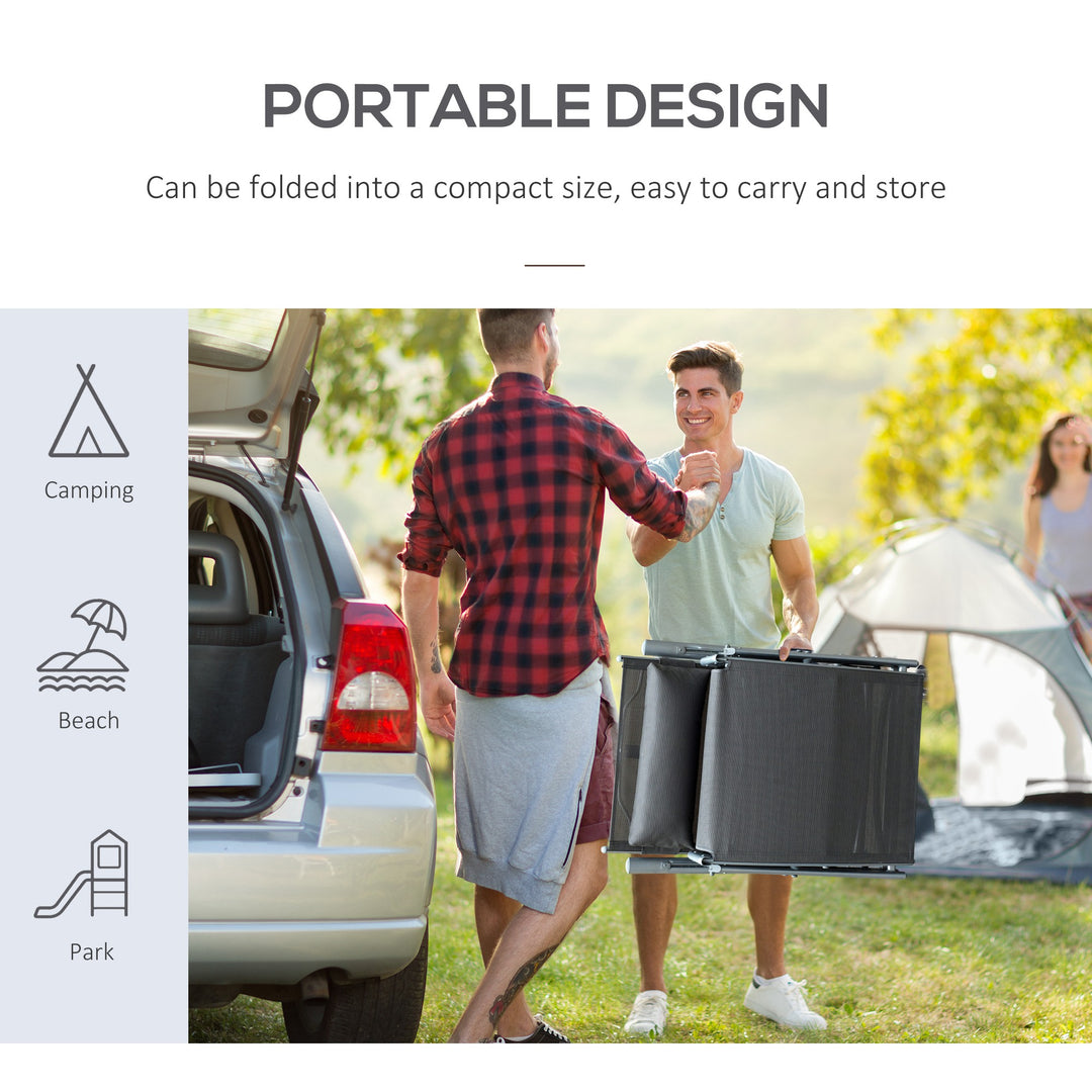 MCL Sun Lounger Steel Frame Outdoor Folding Chaise Texteline Lounge Chair Recliner with Headrest & 7 Levels Adjustable Backrest, Grey