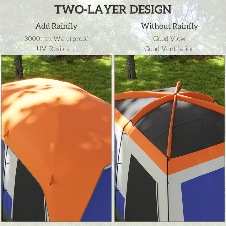 Six-Man Camping Tent, with Small Rainfly and Accessories - Orange