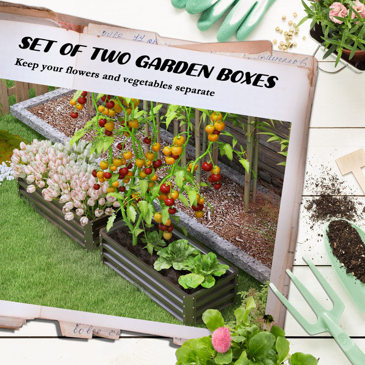 Set of Two 110 x 50cm Steel Planter Boxes - Dark Grey