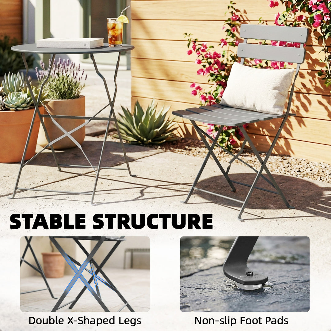 Folding Garden Bistro Set, Outdoor Round Bistro Table and Chairs Set 2