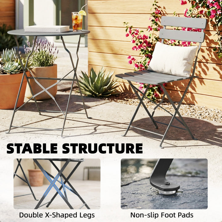 Folding Garden Bistro Set, Outdoor Round Bistro Table and Chairs Set 2