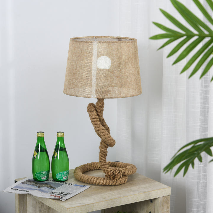 HOMCOM Nautical Style Rope-Base Table Lamp w/ Fabric Lampshade Metal Frame Power Switch Unique Lighting Furnishing Living Room Beige | Aosom UK