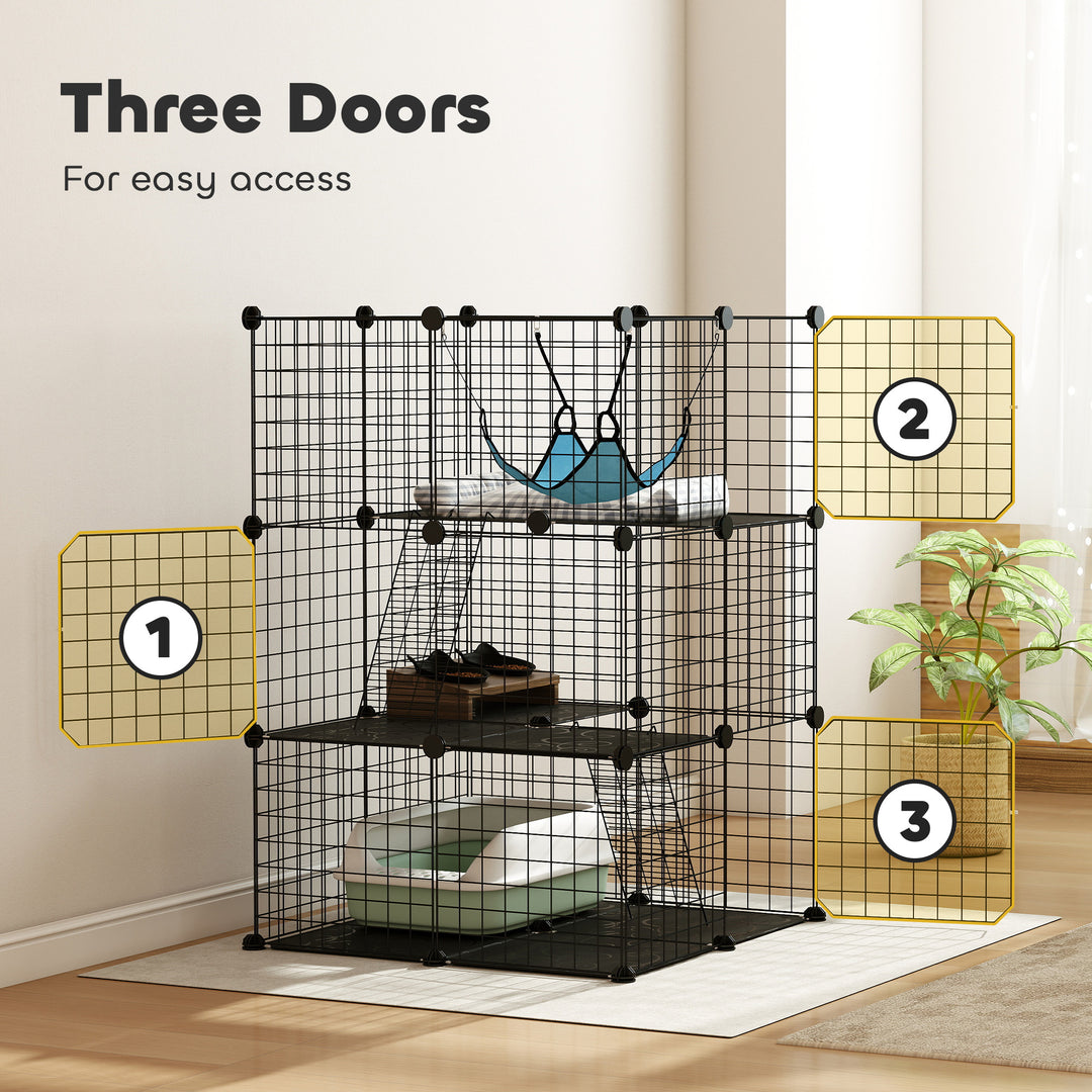 Indoor Cat Cage DIY Customizable 3-Tier Indoor Cat Enclosure with 3 Do