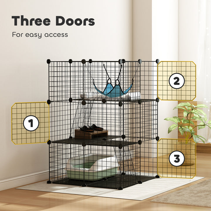 Indoor Cat Cage DIY Customizable 3-Tier Indoor Cat Enclosure with 3 Do