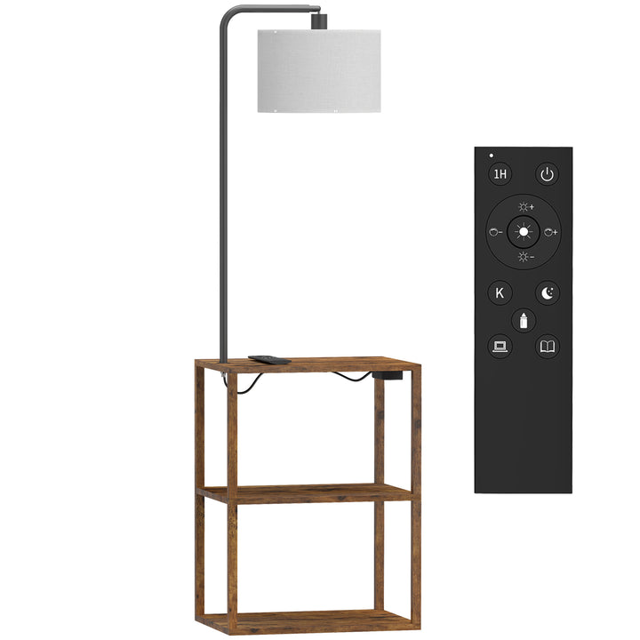 Dimmable Floor Lamp with Shelves, Charging Station, 3-Tier Storage