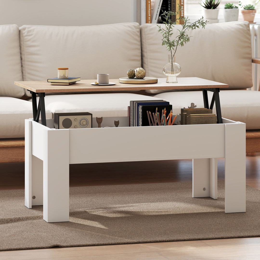 MCL Lift Top Coffee Table with Hidden Storage Compartment, Lift Tabletop Pop-Up Center Table for Living Room