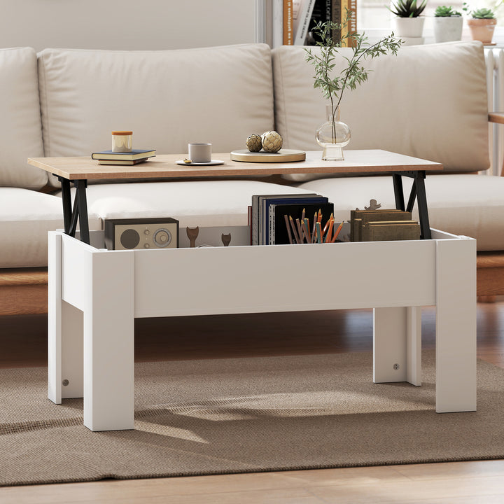 MCL Lift Top Coffee Table with Hidden Storage Compartment, Lift Tabletop Pop-Up Center Table for Living Room
