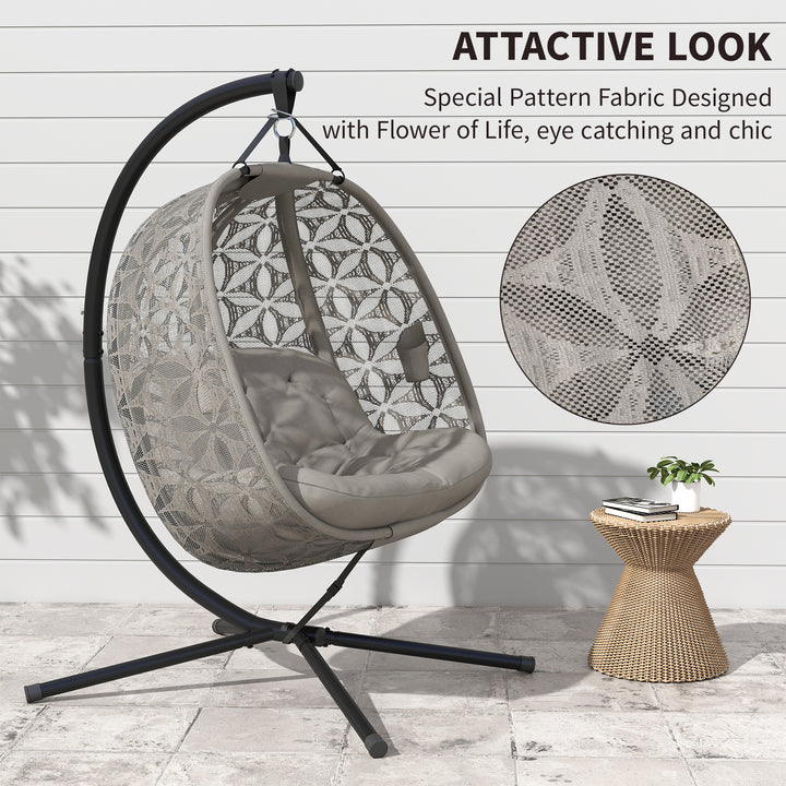 Outdoor Double Hanging Chair with Cushion and Cup Holders, Sand Brown