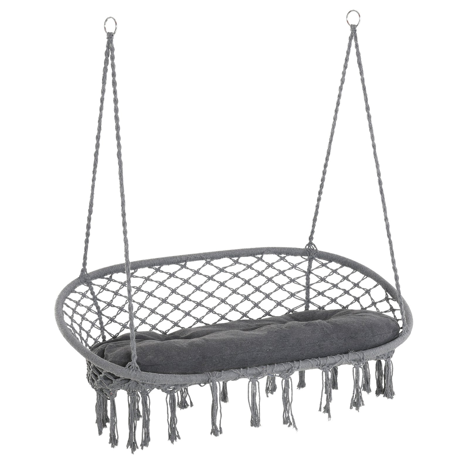 Two-Seater Boho Macrame Hammock Swing - Grey