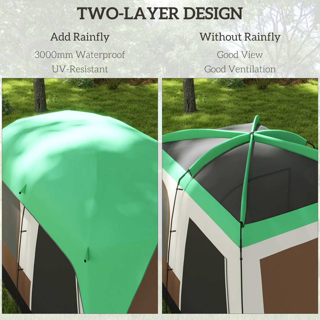 Six-Man Camping Tent, with Small Rainfly and Accessories - Green