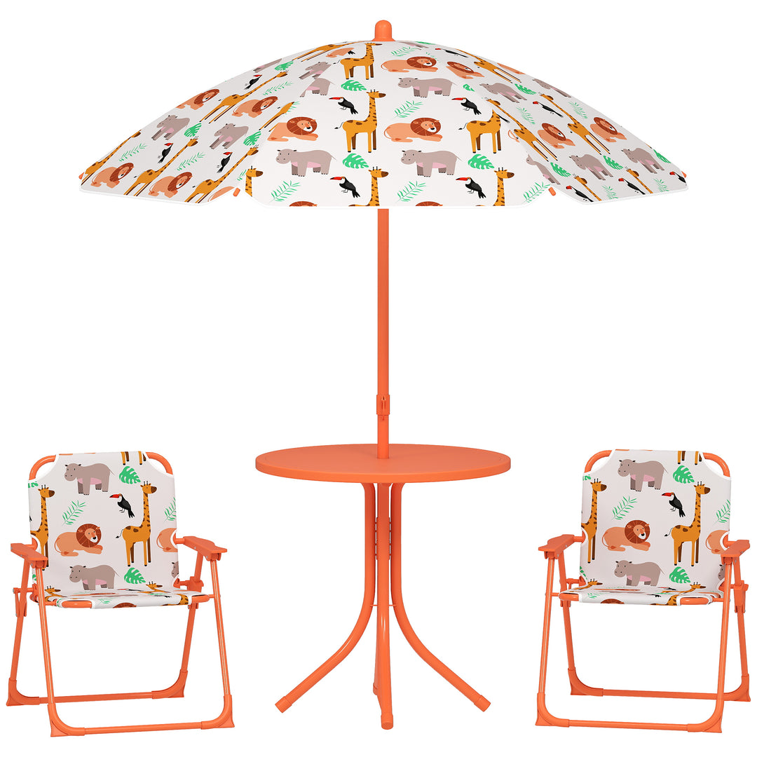 Kids Patio Set, Children Table and Chair Set, Outdoor Picnic Table with 2 Folding Chairs and Umbrella