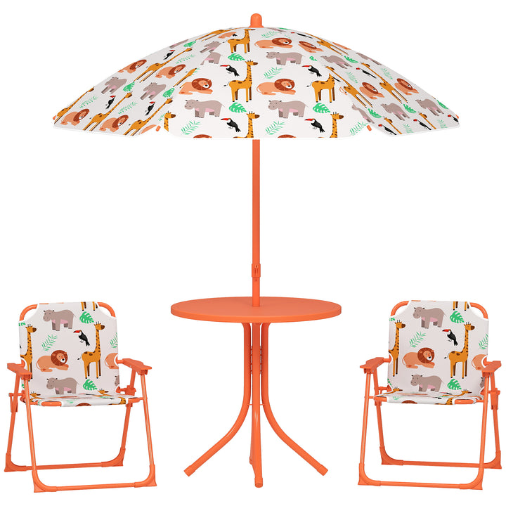 Kids Patio Set, Children Table and Chair Set, Outdoor Picnic Table with 2 Folding Chairs and Umbrella