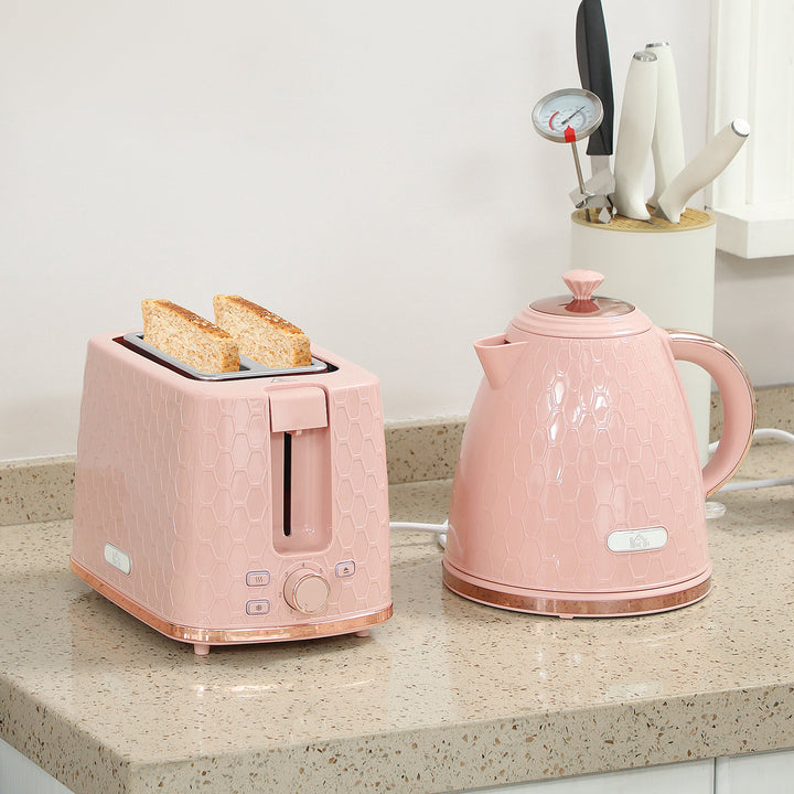 1.7L 3000W Fast Boil Kettle &amp; 2 Slice Toaster Set, Kettle and Toaster Set with Auto Shut Off, Browning Controls, Light Pink