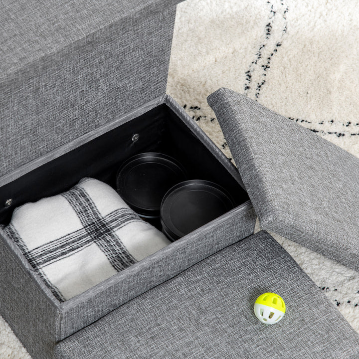 Dog Steps 3-step Pet Stairs with Kitten House and 2 Storage Boxes, 3 in 1 Dog Ramp for Sofa with Washable Plush Cushion