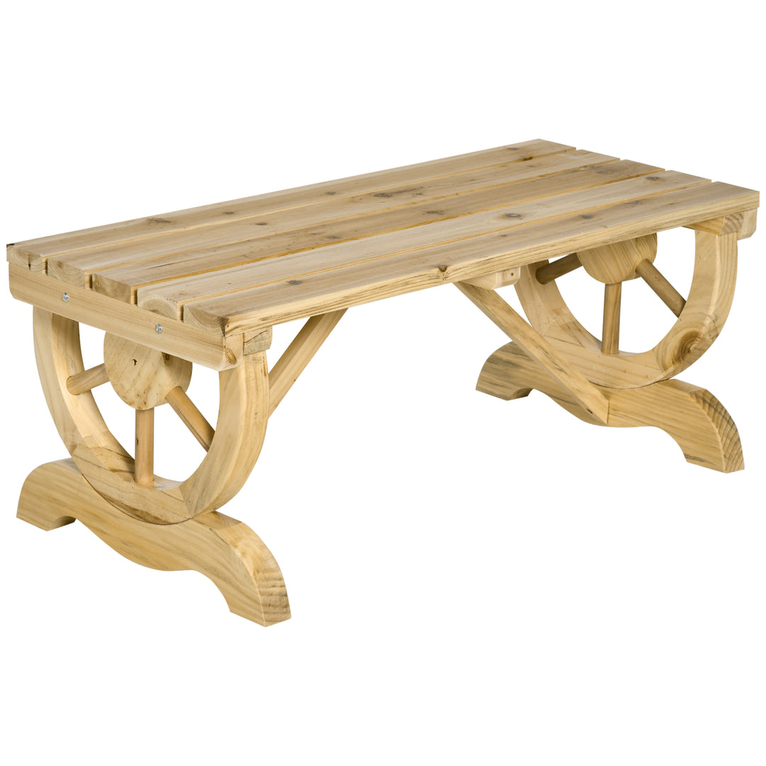 MCL 2-Person Garden Bench Rustic Wooden Outdoor Bench with Wheel-Shaped Legs Slatted Seat for Patio Natural Wood Effect