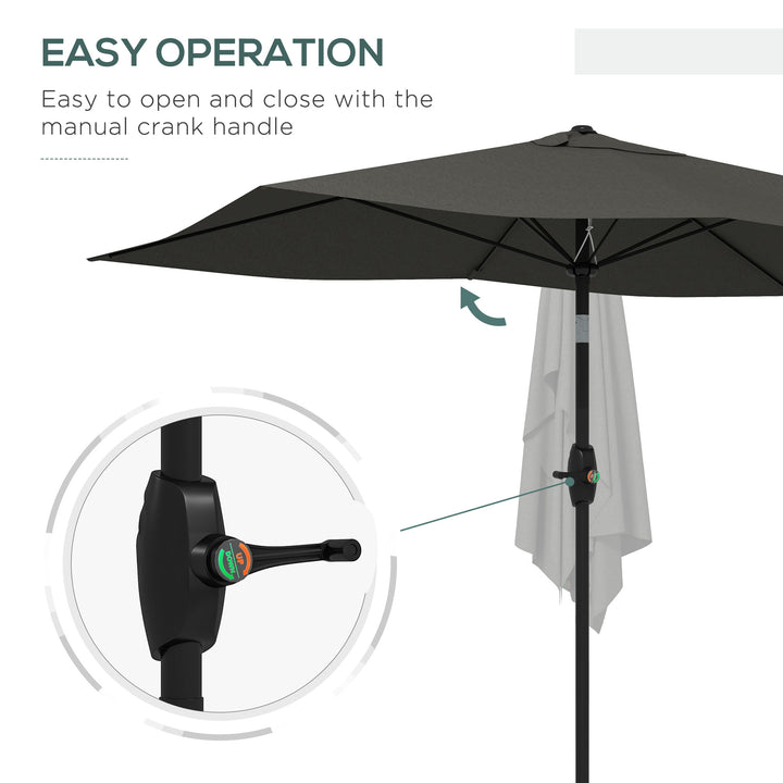 2 x 3(m) Garden Parasol Umbrella, Rectangular Outdoor Market Umbrella Sun Shade with Crank & Push Button Tilt, 6 Ribs, Aluminium Pole, Dark Grey