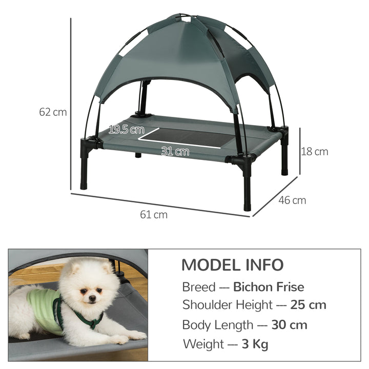 PawHut Elevated Pet Bed: Waterproof Mesh Cot with UV Canopy for Small Dogs, 61 x 46 x 62cm, Grey | Aosom UK