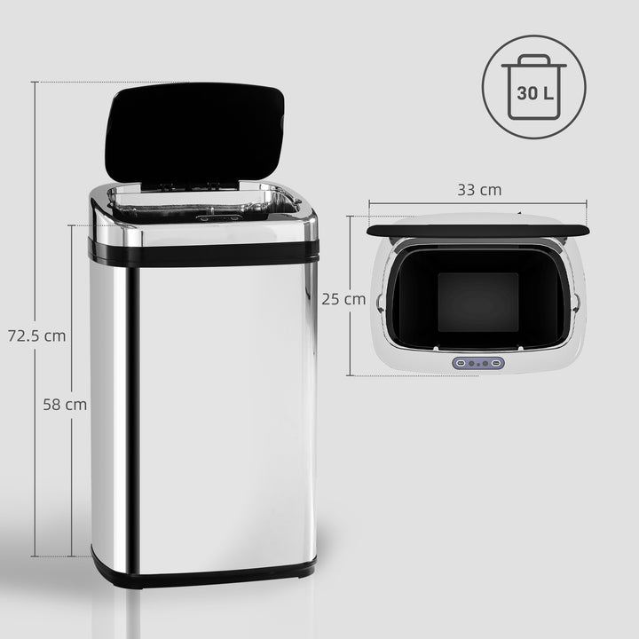 30L Stainless Steel Motion Sensor Lid Bin - Silver Tone - view 4