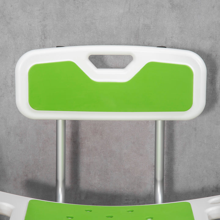 Shower Stool with Backrest, Height Adjustable Shower Chair with Anti-slip Foot Pads, Shower Head Holder, Green