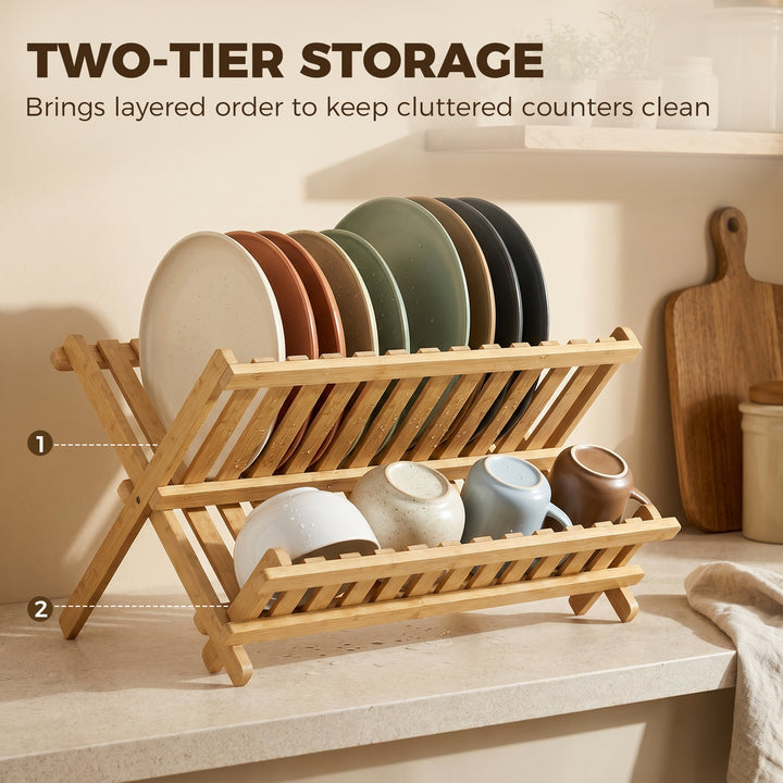 Kitchen Storage Unit, 2-Tier Foldable Kitchen Storage Rack with Slatte