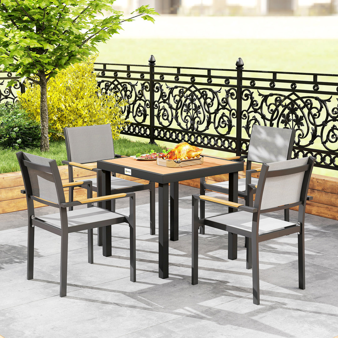 78 cm Garden Dining Table for 4 People, Square Outdoor Coffee End Side Table with Aluminium Legs, Natural Wood Finish
