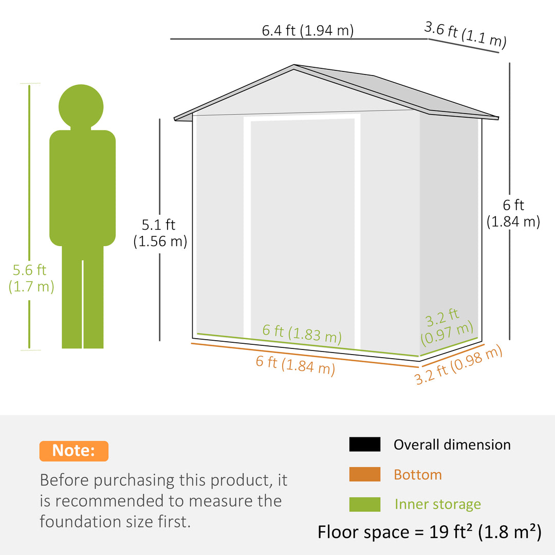 MCL 6.5ft x 3.5ft Metal Garden Storage Shed for Outdoor Tool Storage with Double Sliding Doors and 4 Vents, Green