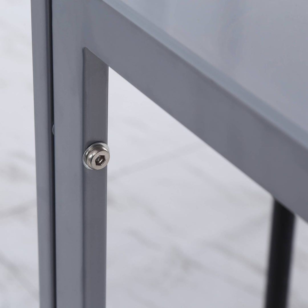 MCL Modern Square Dining Table for 2-4 People, with Glass Top & Metal Legs for Dining Room, Living Room, Grey