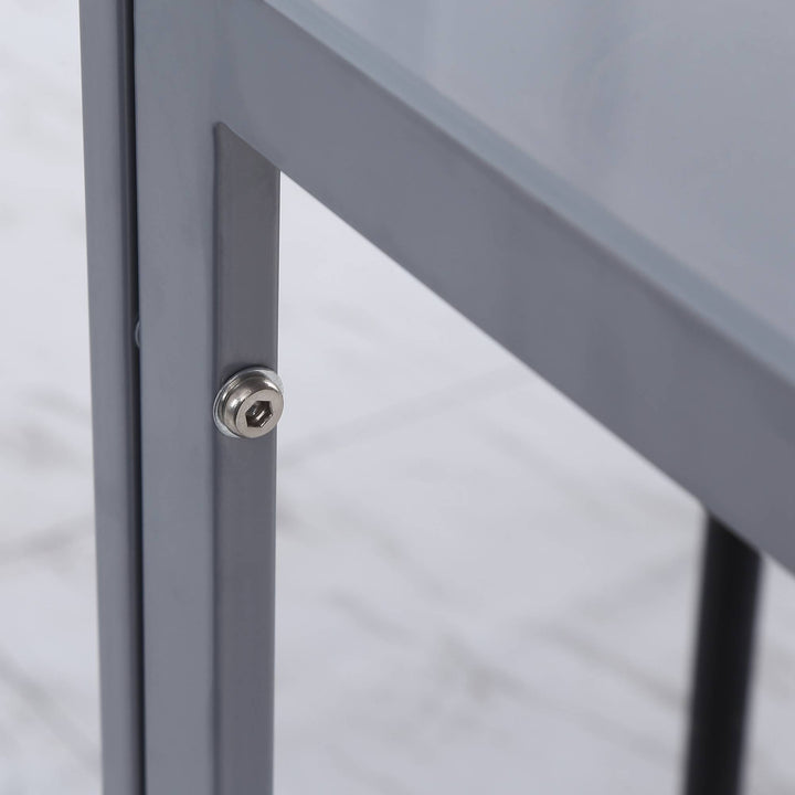 MCL Modern Square Dining Table for 2-4 People, with Glass Top & Metal Legs for Dining Room, Living Room, Grey