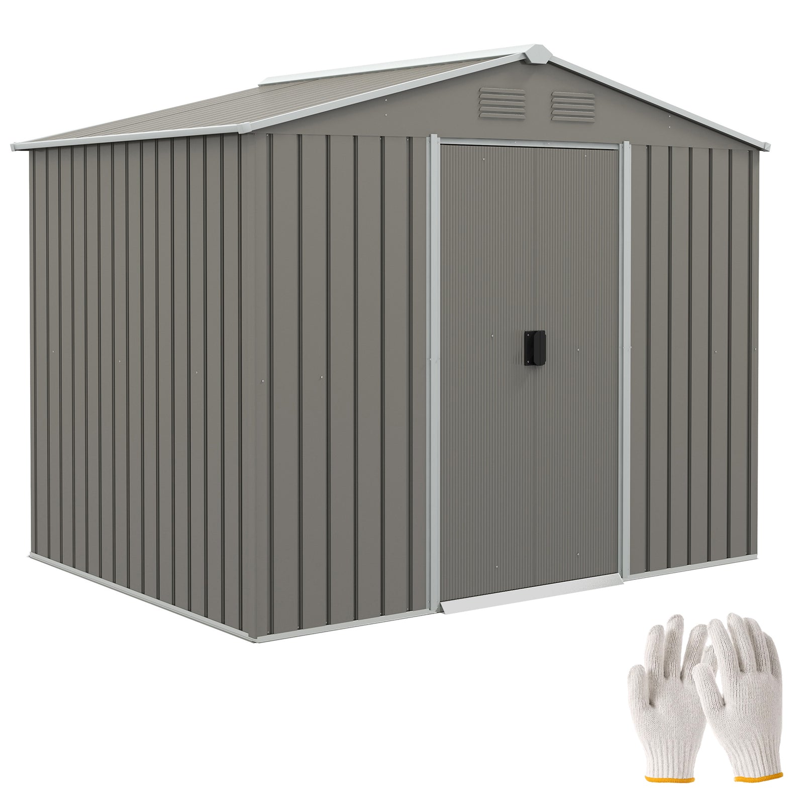 7.7 x 5.7ft Outdoor Garden Storage Shed, Metal Tool House with Ventilation and Sliding Doors, Light Grey