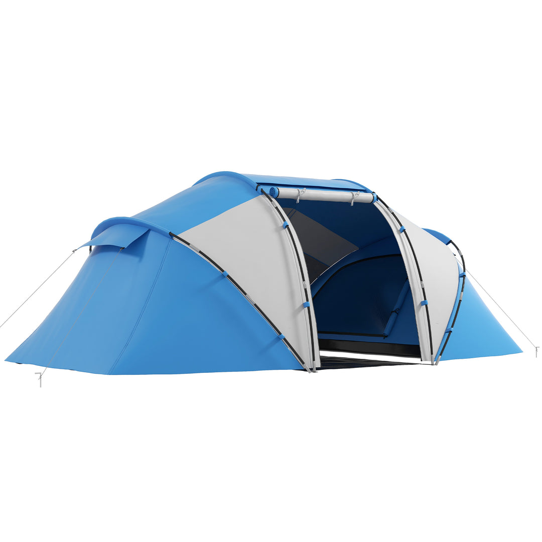 MCL 4-6 Man Camping Tent w/ Two Bedroom, Hiking Sun Shelter, UV Protection Tunnel Tent, Blue and White
