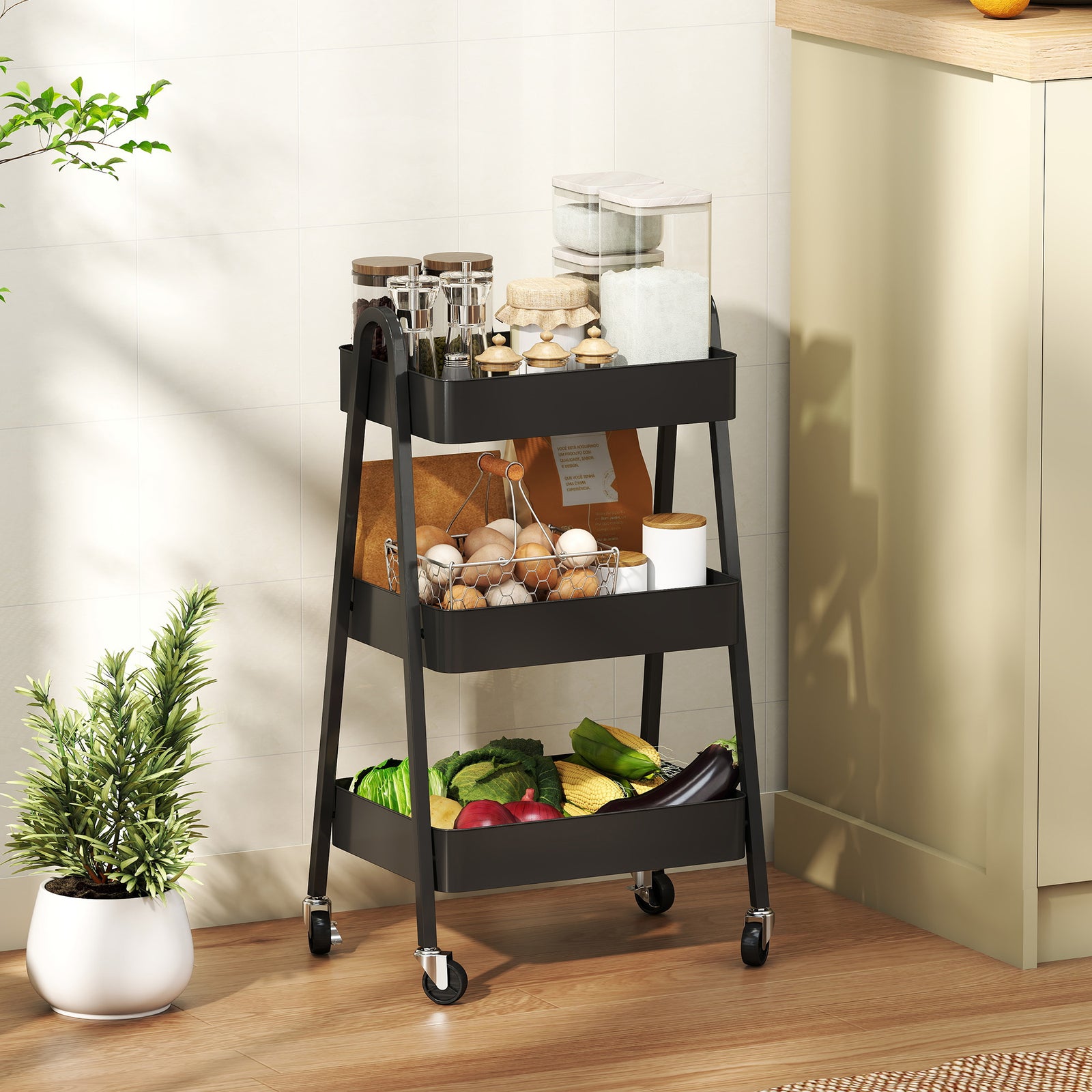 Three-Tier Storage Trolley - Black