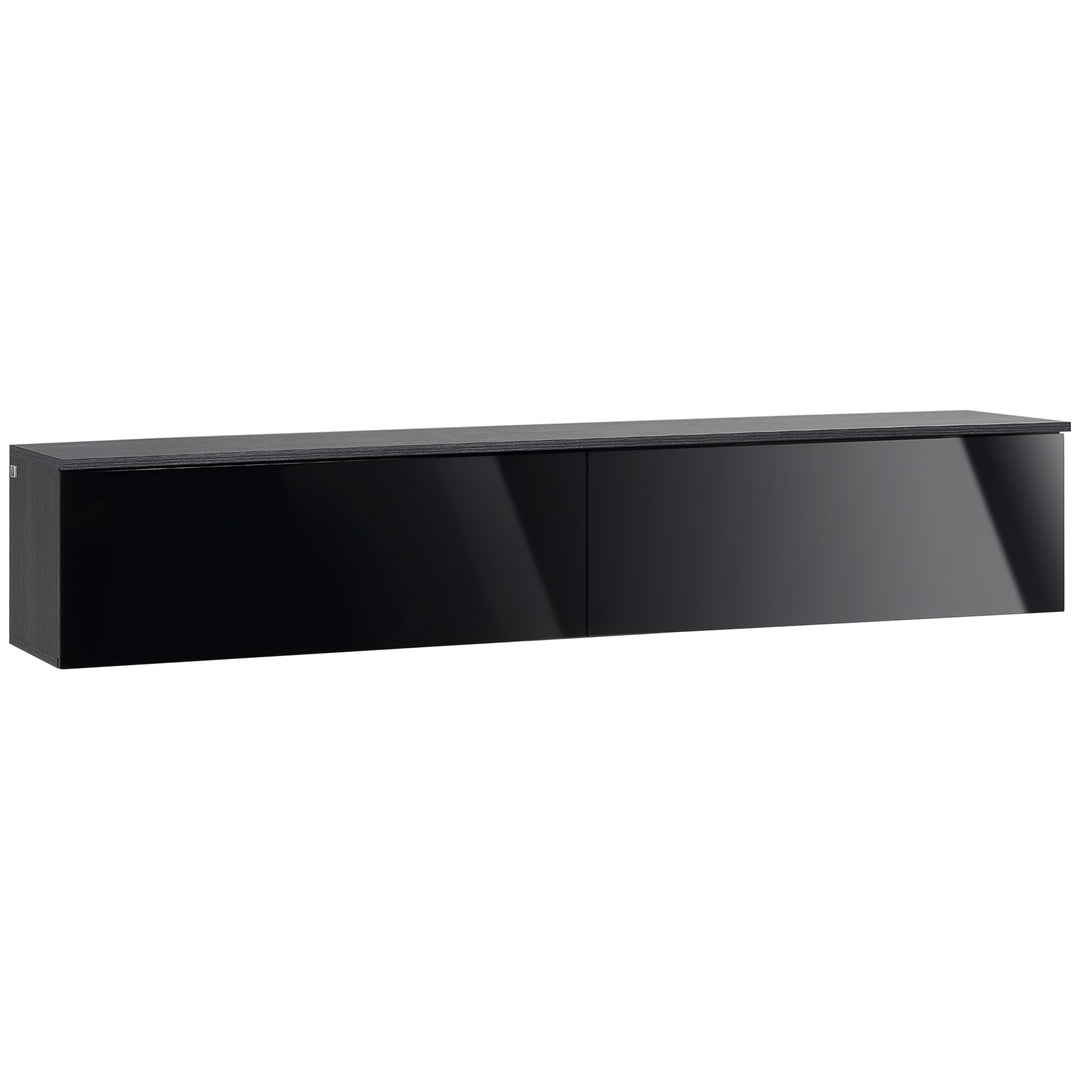 160cm High Gloss Floating TV Unit Stand for TVs up to 70", Wall Mounted TV Cabinet with Storage Cupboards, Grey and Black