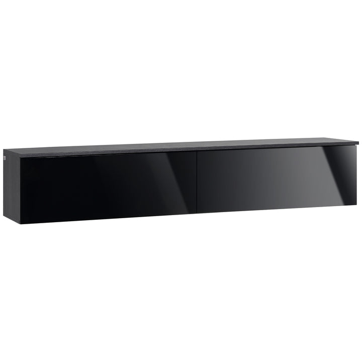 160cm High Gloss Floating TV Unit Stand for TVs up to 70", Wall Mounted TV Cabinet with Storage Cupboards, Grey and Black
