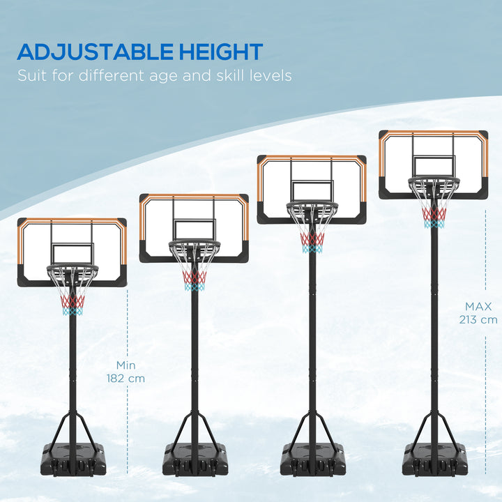 SPORTNOW Height Adjustable Basketball Stand Net Set System, Freestanding Basketball Hoop and Stand with Wheels, 182-213cm - Black