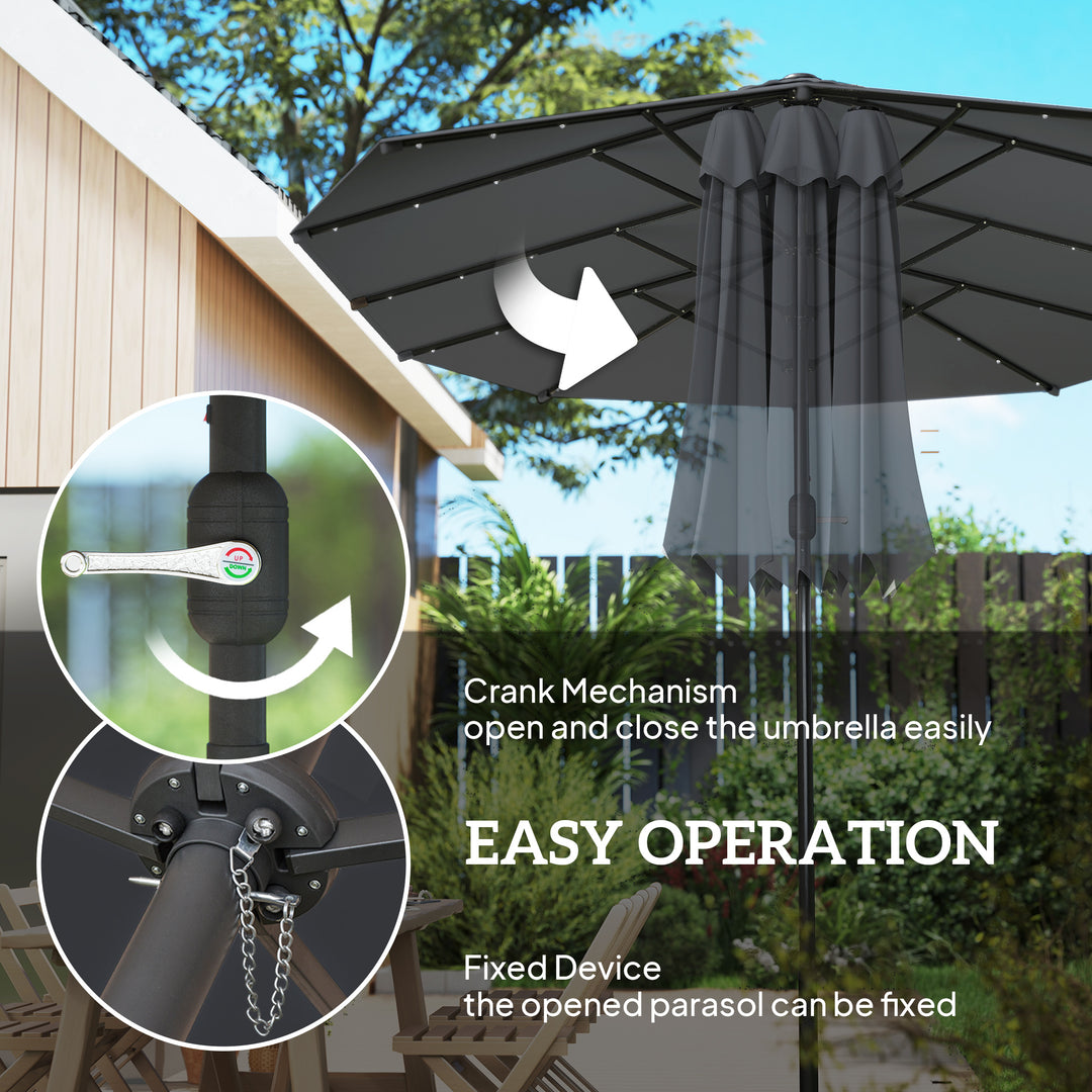 MCL 4.4m Double-Sided Sun Umbrella Patio Parasol LED Solar Lights Dark Grey