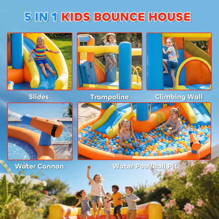 5 in 1 Bouncy Castle for Children, Inflatable Bounce House with Dual S