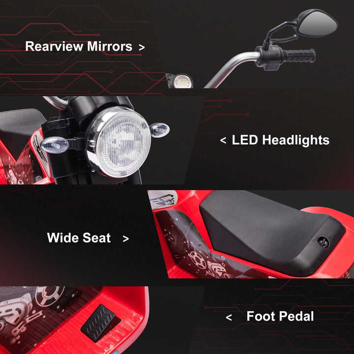 6V Kids Electric Motorbike 3 Wheels Ride On Toy with Horn Headlights Realistic Sounds for Girl Boy 18 - 36 Months Red